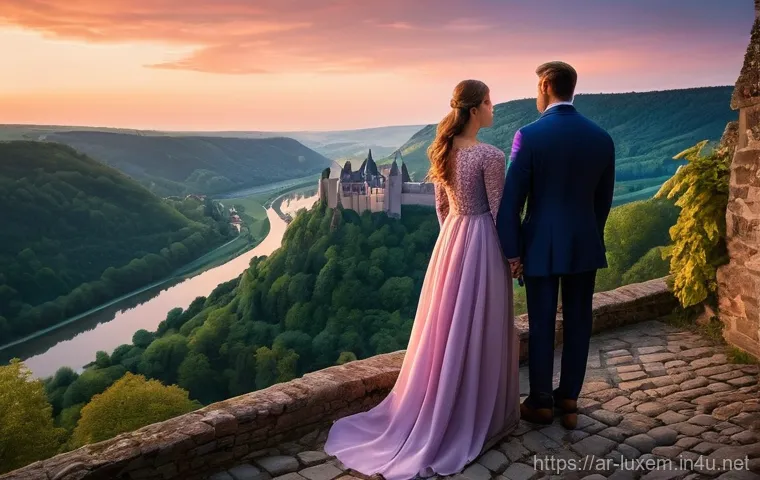룩셈부르크 신혼여행 추천 - **Prompt 1: Serene Luxembourgian Countryside Romance**
    "A romantic couple, elegantly dressed in ...