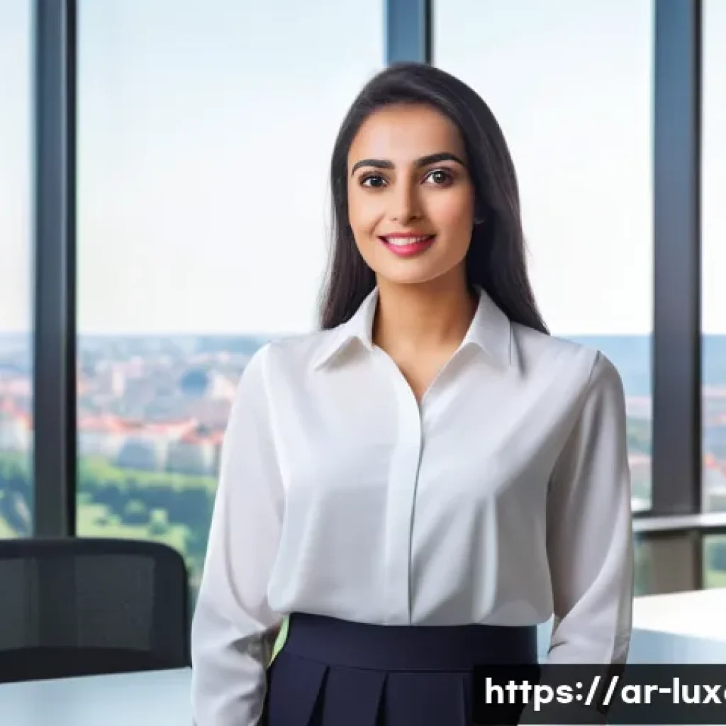 룩셈부르크 기업 취업 팁 - A professional Arabic-speaking businesswoman in Luxembourg, wearing elegant business attire with a m...