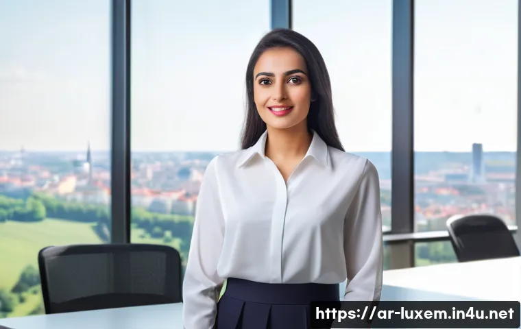룩셈부르크 기업 취업 팁 - A professional Arabic-speaking businesswoman in Luxembourg, wearing elegant business attire with a m...