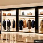 Home 22 룩셈부르크 브랜드 쇼핑 - A sophisticated European fashion mall interior in Luxembourg, showcasing elegant shoppers browsing l...