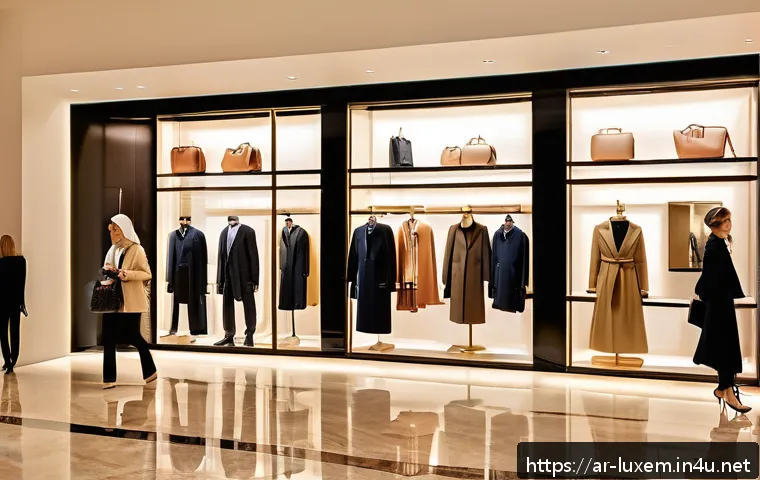 룩셈부르크 브랜드 쇼핑 - A sophisticated European fashion mall interior in Luxembourg, showcasing elegant shoppers browsing l...