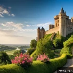 Home 20 룩셈부르크 성 추천 - A majestic medieval castle perched atop a lush green hill overlooking a winding river valley at gold...