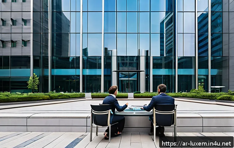 룩셈부르크 취업 가능성 - A modern financial district scene in Luxembourg City during daytime, featuring sleek glass skyscrape...