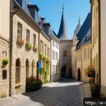 Home 23 룩셈부르크 관광 명소 - A picturesque scene of Luxembourg’s old town streets during springtime, featuring ancient stone buil...